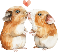 Two Guinea Pigs kiss each other with a heart png