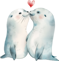 Two Baby Seals kiss each other with a heart png