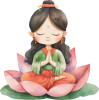 Cute Tulsi goddess sitting on Lotus png