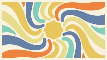 Vintage horizontal background with vibrant sunburst reminiscent of the 60s and 70s era. Stylish and colorful graphic print. vector