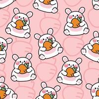 Seamless pattern of cute rabbit hold carrot on pink background.Rodent animal character cartoon design.Image for card,baby product,Print screen clothing.Easter.Kawaii.Illustration. vector