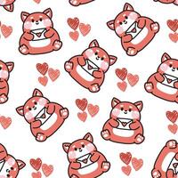 Seamless pattern of cute fox hold paper mail on white background.Wild animal character cartoon design.Image for card,baby product,Print screen clothing.Valentines day.Love.Kawaii.Illustration. vector