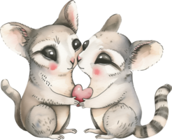 Two Sugar Gliders kiss each other with a heart png