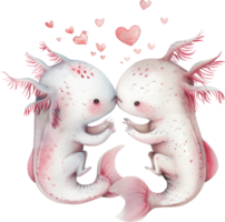 deux axolotls baiser chaque autre avec une cœur png
