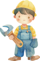Cute Plumber, carrying a pipe wrench png