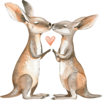 Two Wallabies kiss each other with a heart png