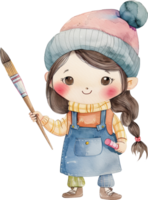 Cute Painter, holding a paintbrush png