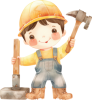 Cute Carpenter, holding a hammer png