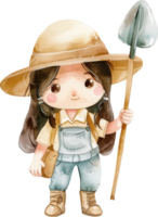 Cute Archeologist, carrying an excavation tool png