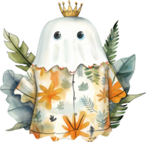 mignonne fantôme porte une couronne dans une hawaïen chemise png