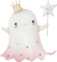 fofa fantasma desgasta uma coroa segurando uma Estrela varinha png