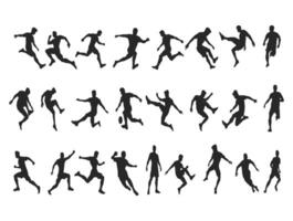 Silhouette of a football player, Kicking dribbling shooting, Skills of a professional player vector