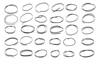 Hand drawn doodle grunge circle highlights. The charcoal pen is round and oval in shape. Marker scribbles inside the circle. Round doodle frame, illustration of freehand painted circular notes vector