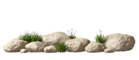 Nature realistic rocks position landscape with grass flower isolate backgrounds 3d render png