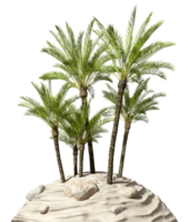 Conceptual realistic palm trees group on desert cutout backgrounds 3d rendering png