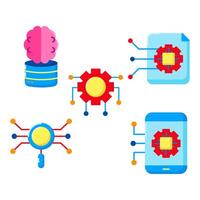 Set Artificial Intelligence of A icons color style vector