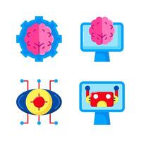 Set Artificial Intelligence of A icons color style vector