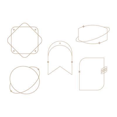 minimalist linear frame line elements, trendy linear frames with stars, arch frames, geometric forms. Decorative set of frames