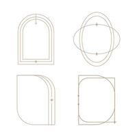minimalist linear frame line elements, trendy linear frames with stars, arch frames, geometric forms. Decorative set of frames vector