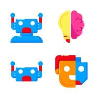 Set Artificial Intelligence of A icons color style vector