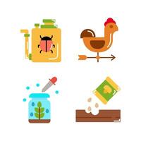 set of Farming icons style flat Illustration with Pesticide, Weather Vane, Botanist and Seed. isolated white background. vector
