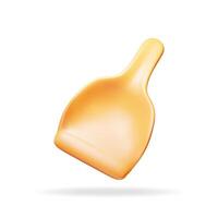 3d orange dustpan icon isolated on white. Render hand dust pan symbol, cleaning plastic scoop. House cleaning equipment. Household accessories. vector