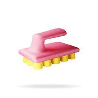 3D dry hand cleaning brush isolated. Render dry cleaning brush icon. House cleaning equipment. Household accessories. vector