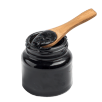 natural negro pegar en tarro con bambú cuchara , orgánico, protección de la piel, belleza, carbón, desintoxicación, lustroso, Rico textura, lujoso tratamiento png