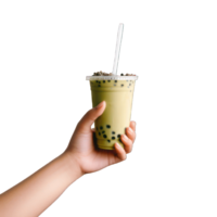 Refreshing Bubble Tea with Tapioca Pearls, Handheld Iced Beverage in a Cup with Straw png