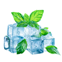 Ice cubes and fresh mint leaves png