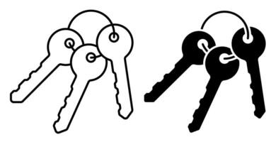 Linear icon. Bunch of keys on ring from lock of front door of residential building. Round handle key. Simple black and white isolated on white background vector