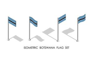 isometric flag of BOTSWANA in static position and in motion on flagpole. 3d vector