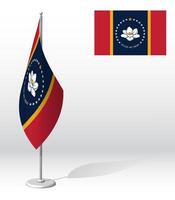 flag of american state of Mississippi on flagpole for registration of solemn event. Day of state of Mississippi. Realistic 3D on white vector