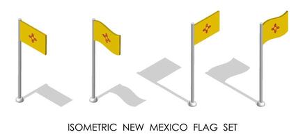 isometric flag of american state of New Mexico in static position and in motion on flagpole. 3d vector