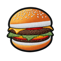 broderad lappa bricka med burger logotyp på ett isolerat transparent bakgrund png