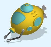 toy bathyscaphe in isometric view isolated on blue background. Children toys and entertainment. Underwater research. Realistic 3D vector