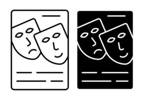 Linear icon. Theatrical advertising poster. Announcement of premiere with theatrical masks. Simple black and white isolated on white background vector