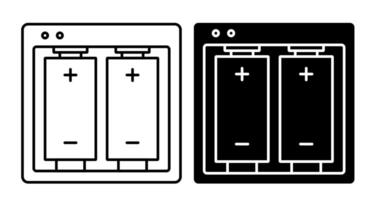 Linear icon. Charger with batteries inside. Reusable rechargeable batteries for portable devices. Simple black and white isolated on white background vector