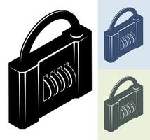 set of monochrome closed padlocks with password wheels. isolated on white background vector