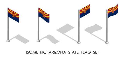 isometric flag of american state of ARIZONA in static position and in motion on flagpole. 3d vector