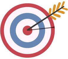 Target flat icon in the center of which the arrow hit isolated on white background. vector