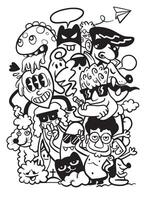 Black and White Quirky Character Doodles vector