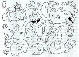 Hand Drawn Unicorns and Magical Elements Doodles vector