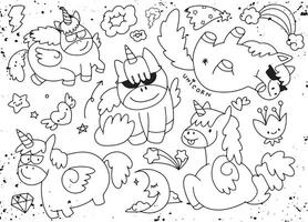 Hand Drawn Unicorns and Magical Elements Doodles vector