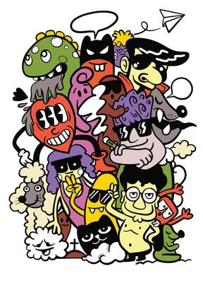 Colorful Quirky Cartoon Characters Illustration