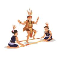 bambú danza tradicional sabah borneo dibujos animados ilustración vector