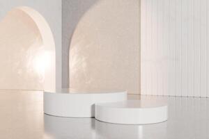3D rendering image of round podiums for product presentation in studio photo