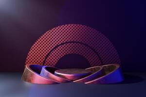 Design of shiny podium with sphere background photo