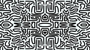 This captivating image features an abstract maze-like pattern rendered in bold black lines against a white background. The design is highly intricate, with a symmetrical composition that draws the eye vector
