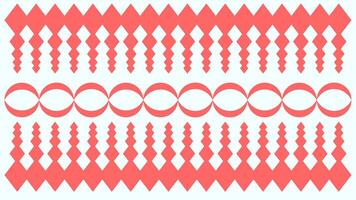 A visually striking geometric pattern composed of repeating coral-colored shapes on a white background. The design features a combination of diamond, oval, and zigzag elements arranged in horizontal vector
